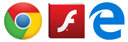 Adobe Flash, Edge,  Google Chrome logo