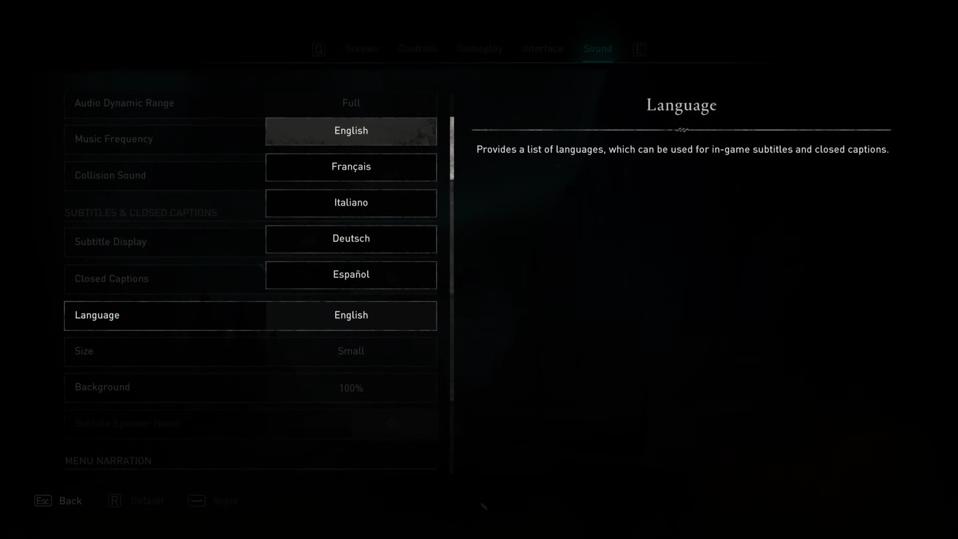 Changing the language of subtitles in Assassin's Creed Valhalla