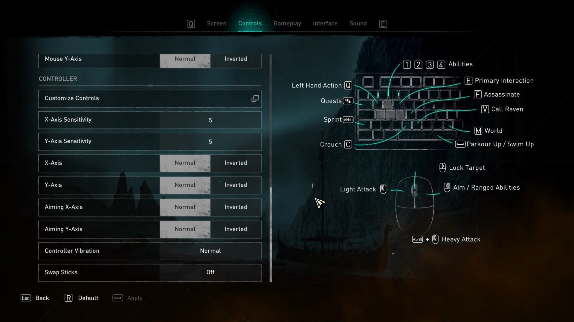 Customizable settings menu (main menu and pause game menu are