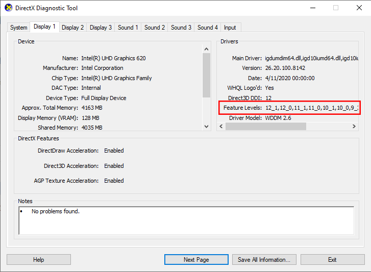 Identifying the DirectX Feature Level your graphics card supports